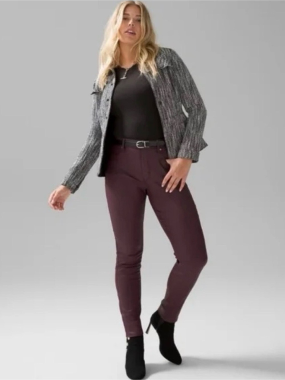 WHBM Contour Skinny Coated Stretch Pants in Rich Plum 6 Slim